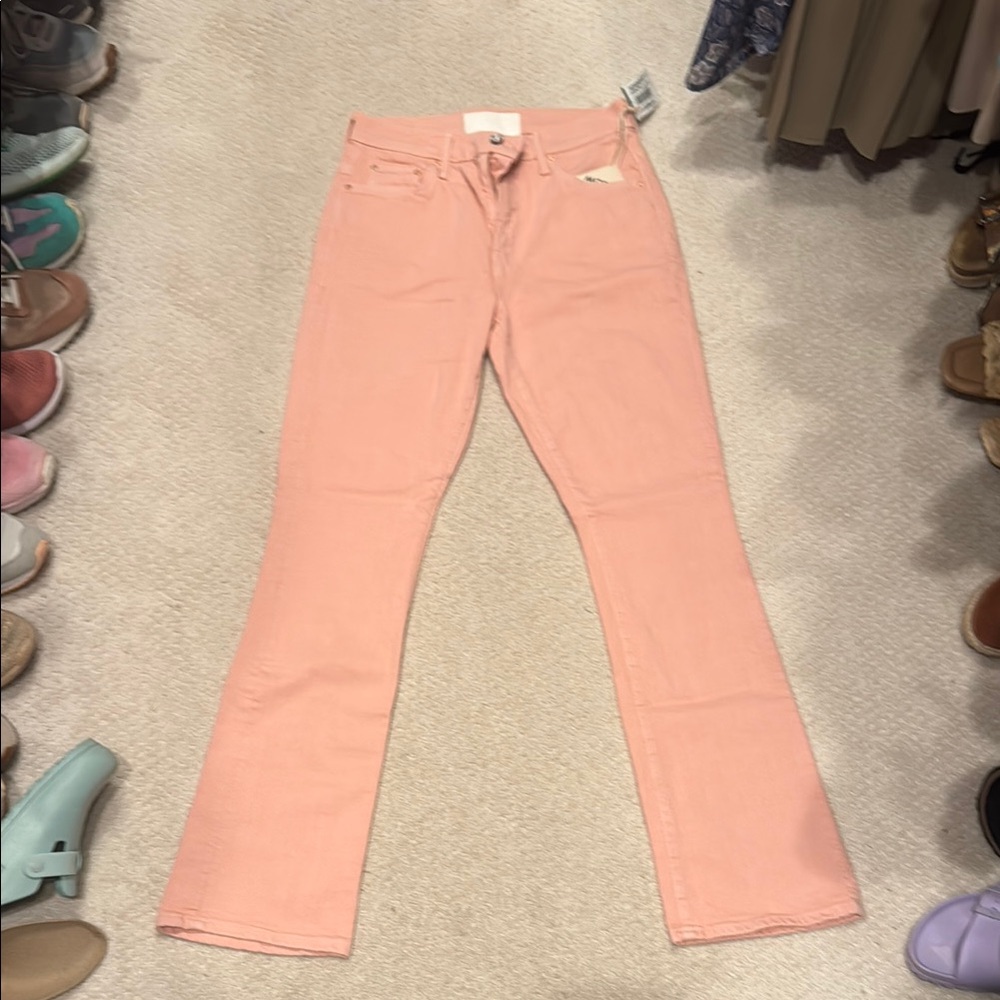 MOTHER The Insider Hover Pink Flare Wide Leg Jeans